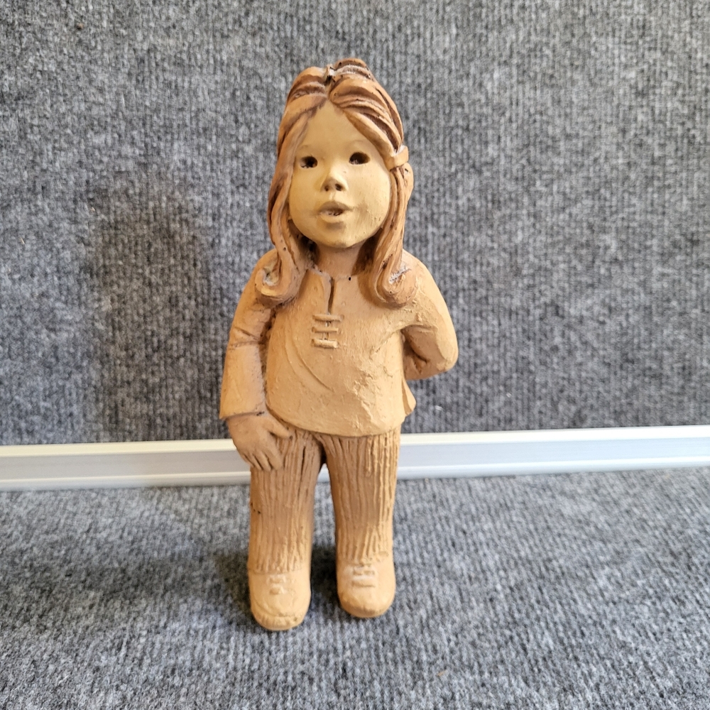 Vintage 70s Signed Lee Bortin Sculpted Clay Girl